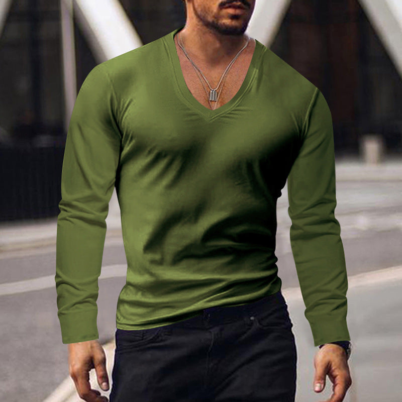 Herren V-Ausschnitt Langarmshirt aus weichem Baumwollmix mit figurbetonter Passform ModeGeist