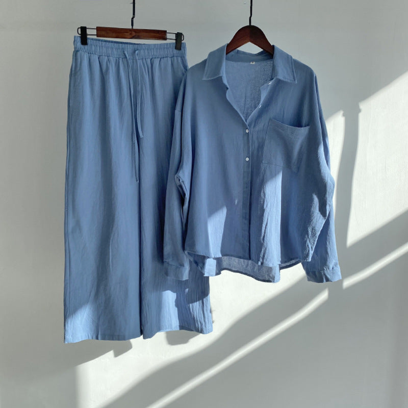 Andrada Set: Baumwoll-Leinenhemd und Hose mit hoher Taille