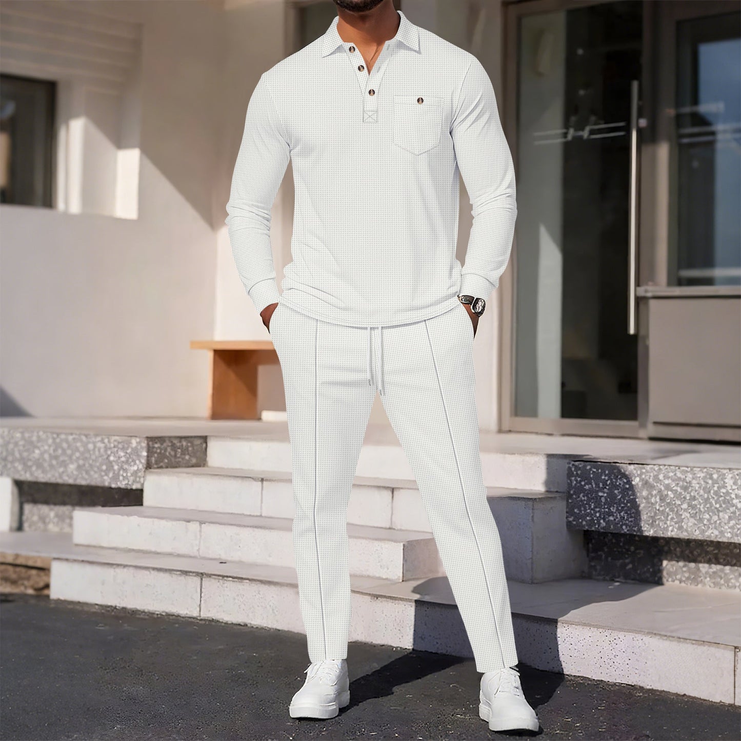Herren eleganter Freizeitanzug mit strukturiertem Oberteil und bequemen Hosen ModeGeist