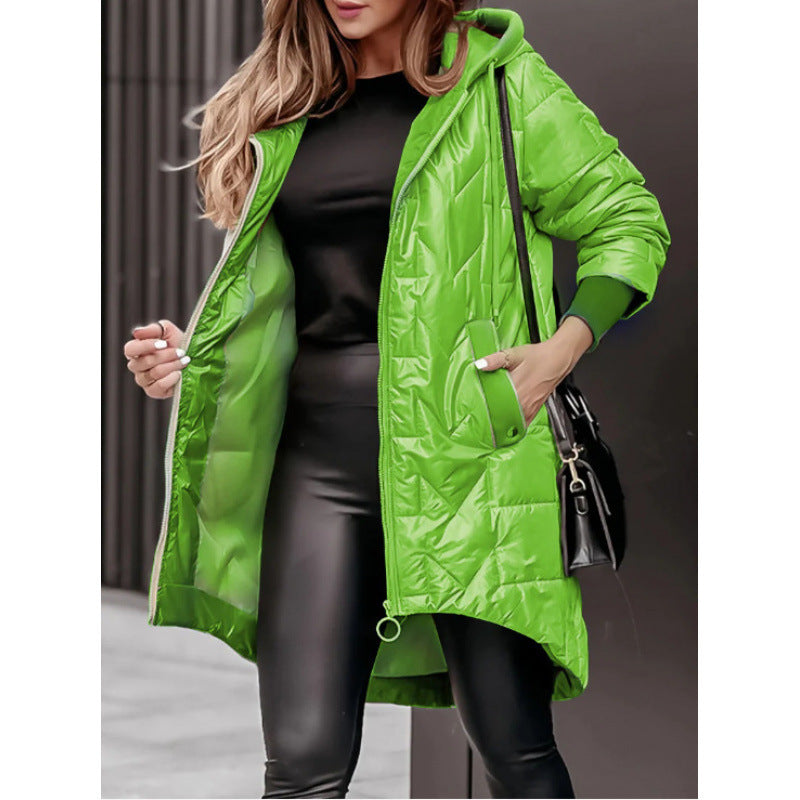 Damen Lässige Steppjacke mit Kapuze und großen Taschen ModeGeist