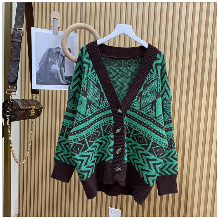 Damen Übergroße Strickjacke mit geometrischem Muster ModeGeist