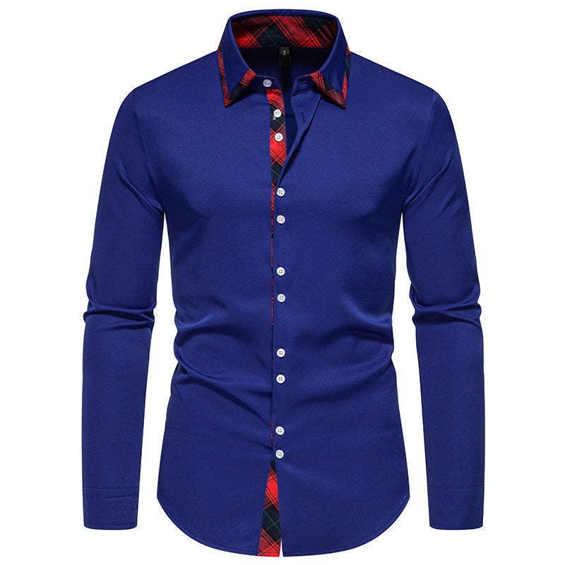 Herren elegantes Langarmhemd mit karierter Kragen-Details ModeGeist