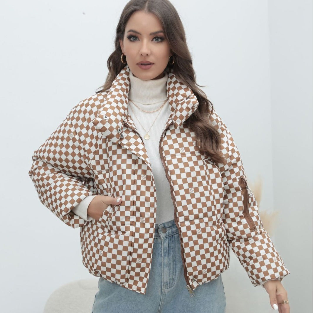 Damen Stilvolle kariert Steppjacke ModeGeist