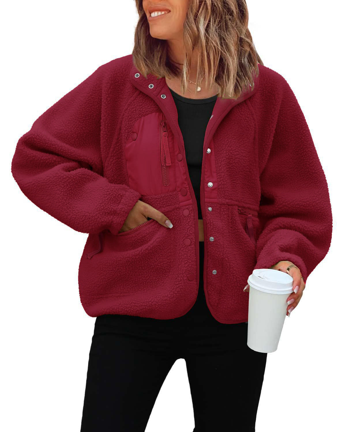 Damen kuschelige Fleecejacke mit praktischen Taschen ModeGeist