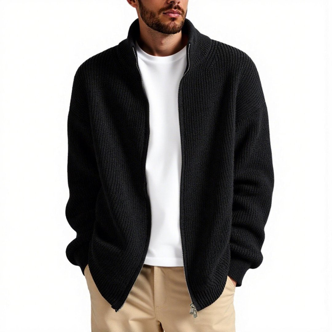 Herren Strickjacke mit hohem Kragen und praktischem Reißverschluss ModeGeist