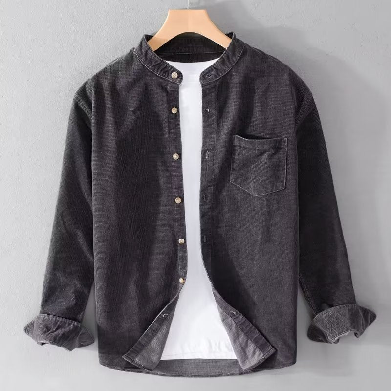 Herren Cordhemden mit Mandarin-Kragen und minimalistischem Design ModeGeist