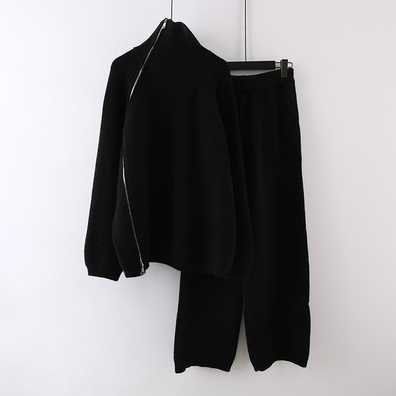 Damen Strickensemble mit Rollkragen und Reißverschluss ModeGeist