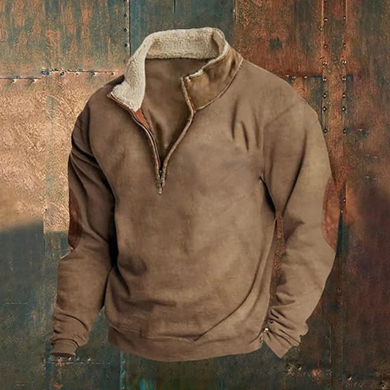 Herren Fleece-Pullover mit hohem Kragen und robusten applikationen ModeGeist