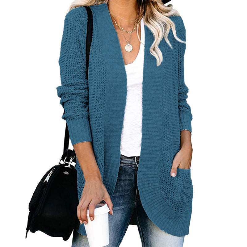 Damen lässige Strickjacke mit Taschen und offener Front ModeGeist
