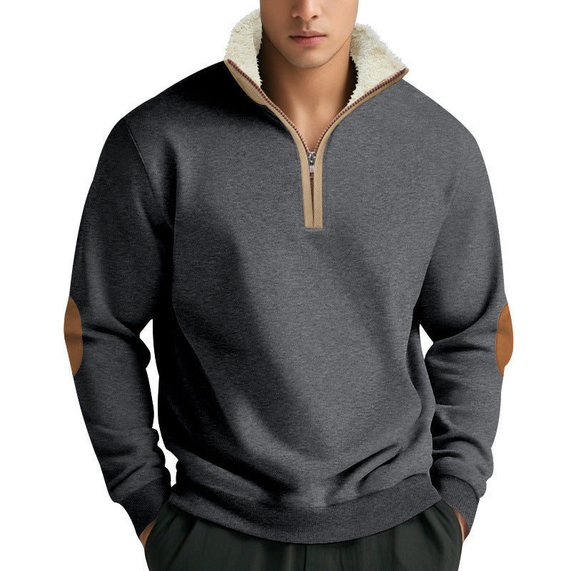 Herren Fleece Pullover mit Stehkragen und Kontrastdetails ModeGeist
