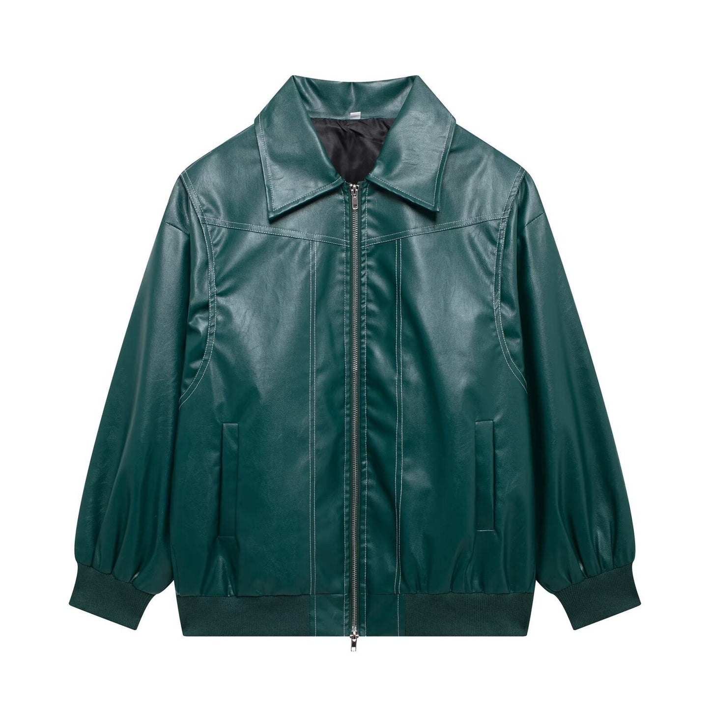 Damen Kunstlederjacke mit lässigem Schnitt und elastischem Saum ModeGeist