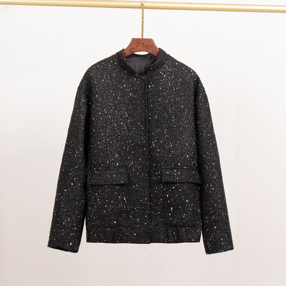 Damen Glitzerjacke mit praktischen Taschen und elastischem Saum ModeGeist