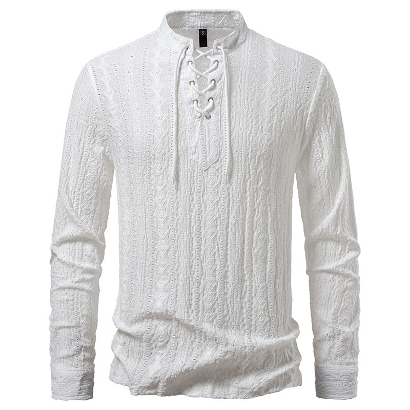Herren Langarmshirt mit einzigartigem Strukturmuster und Kordelzug ModeGeist