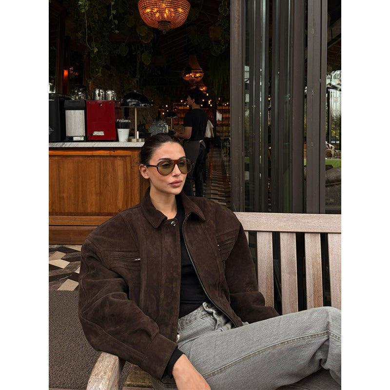 Damen Modische Wildlederjacke mit cropped Schnitt ModeGeist
