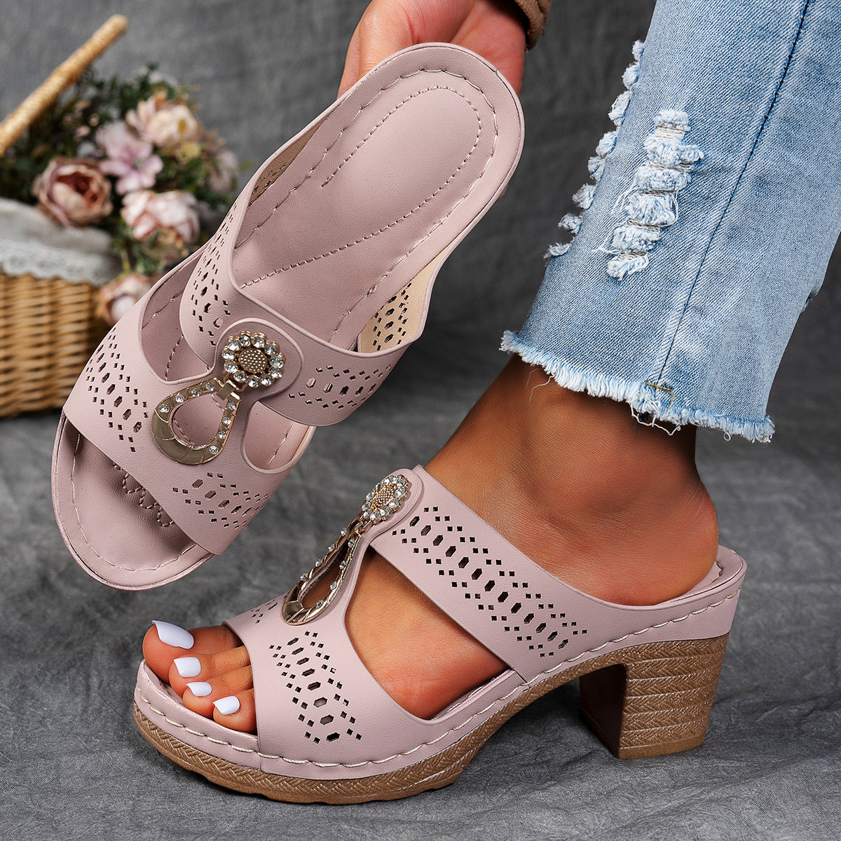 MODEGEIST Damen Flache Sandalen Strass-Details Komfort-Design