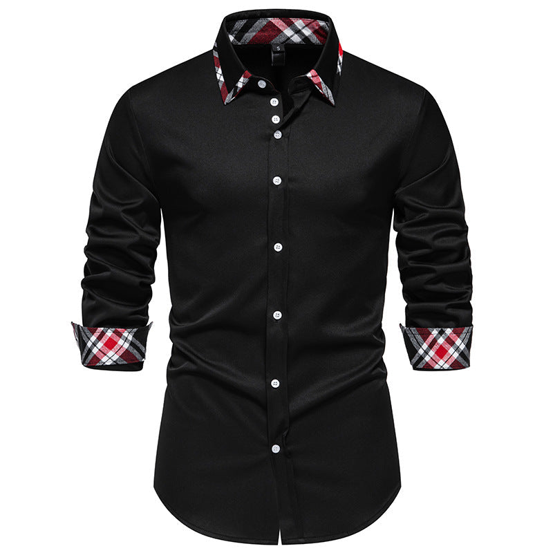 Herren elegantes Langarmhemd mit kontrastierenden Karodetails ModeGeist