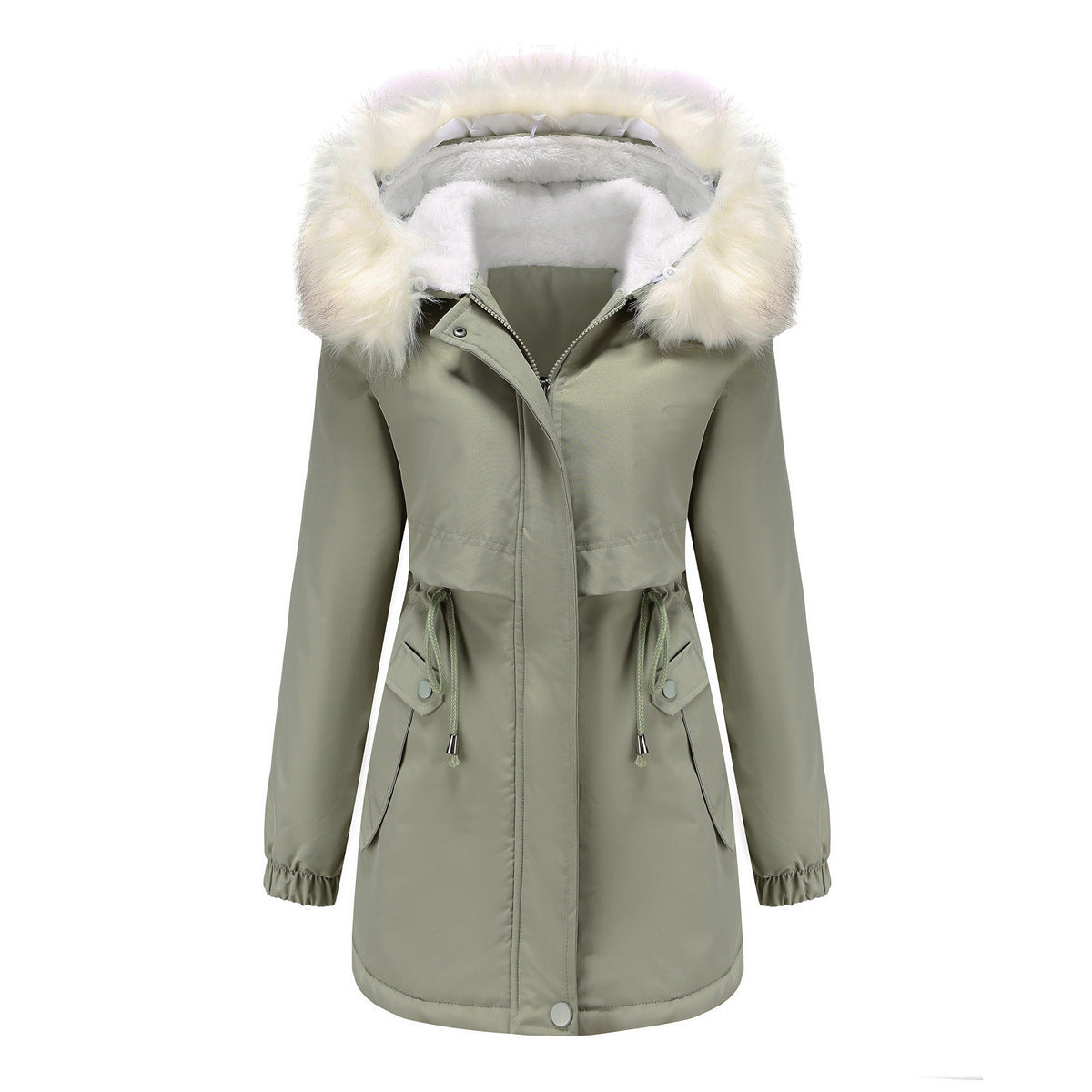 Damen modische Winterjacke mit abnehmbarem Fellkragen ModeGeist