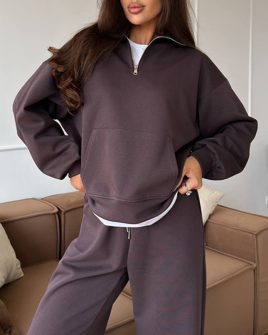 ModeGeist | Halbhals Pullover Sweatshirt und Weit Geschnittene Hose Zweiteiler Anzug