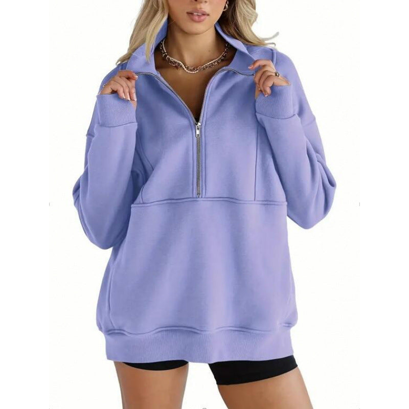 Damen Sweatshirt mit halbem Reißverschluss und oversized Schnitt ModeGeist
