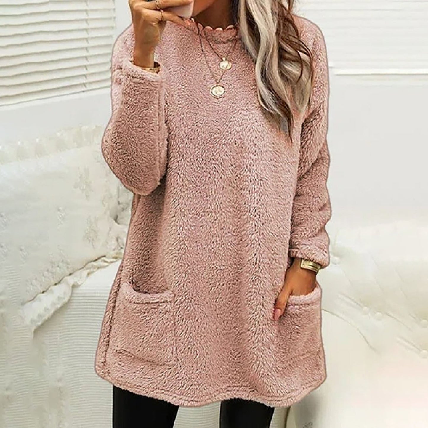 Damen Kuscheliger Fleece-Pullover mit praktischen Taschen und weitem Schnitt ModeGeist