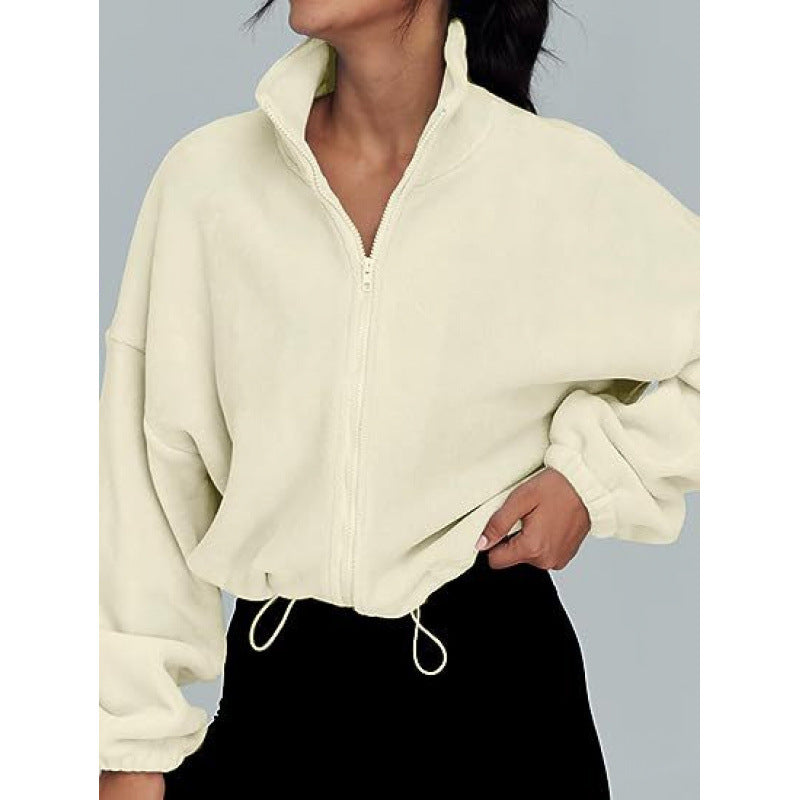 Damen trendy Oversize-Zip-Pullover mit hohem Kragen und Kordelzug ModeGeist