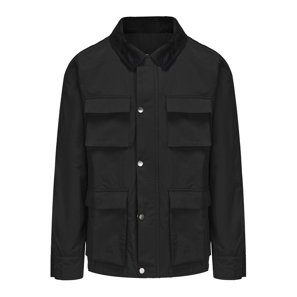 Herren modische Utility-Jacke mit mehreren praktischen Taschen und Kunstfellkragen ModeGeist