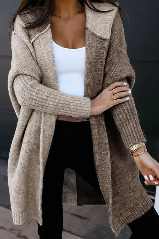 ModeGeist | Gestickter Strick Kapuzenpullover Strickjacke Mantel