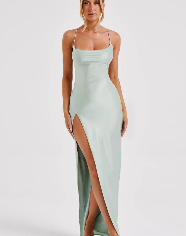 Damen Elegantes Maxikleid mit schmalen Spaghettiträgern und seitlichem Schlitz ModeGeist