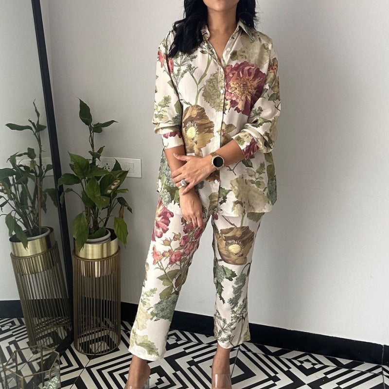 Damen Blumendesign Pyjama-Anzug ModeGeist