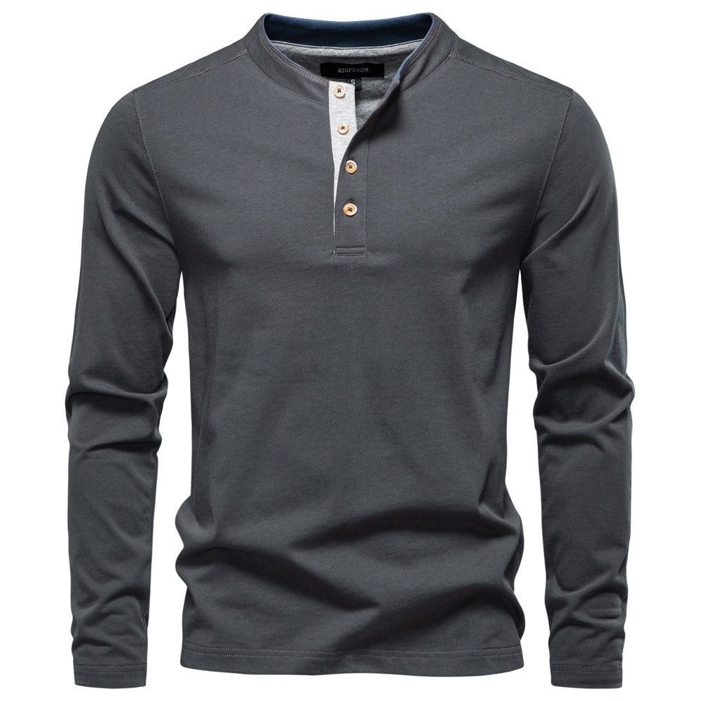 Herren Langarm-Henley-Shirt mit eleganten Druckknöpfen und bequemer Passform ModeGeist