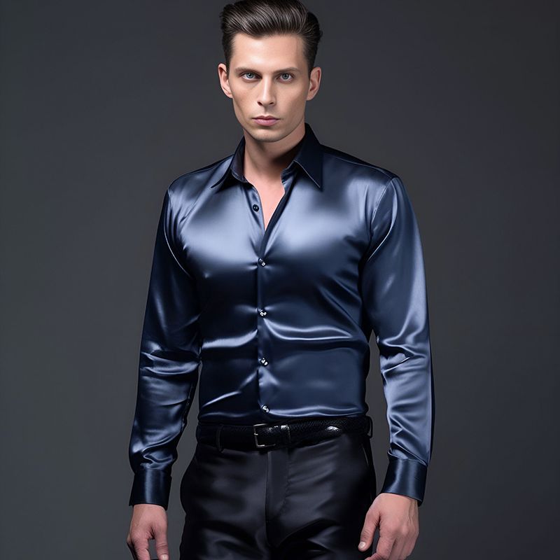 Herren Hemd aus glänzendem Satin mit modernem Kragen ModeGeist