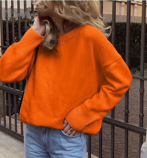 Damen Oversized Pullover mit feinem Strickmuster und breiten Bündchen ModeGeist
