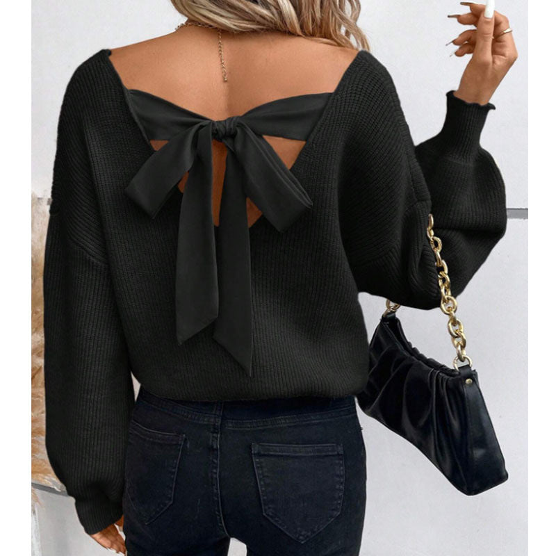 Damen Pullover mit eleganter Schleifen-Ausschnittgestaltung ModeGeist