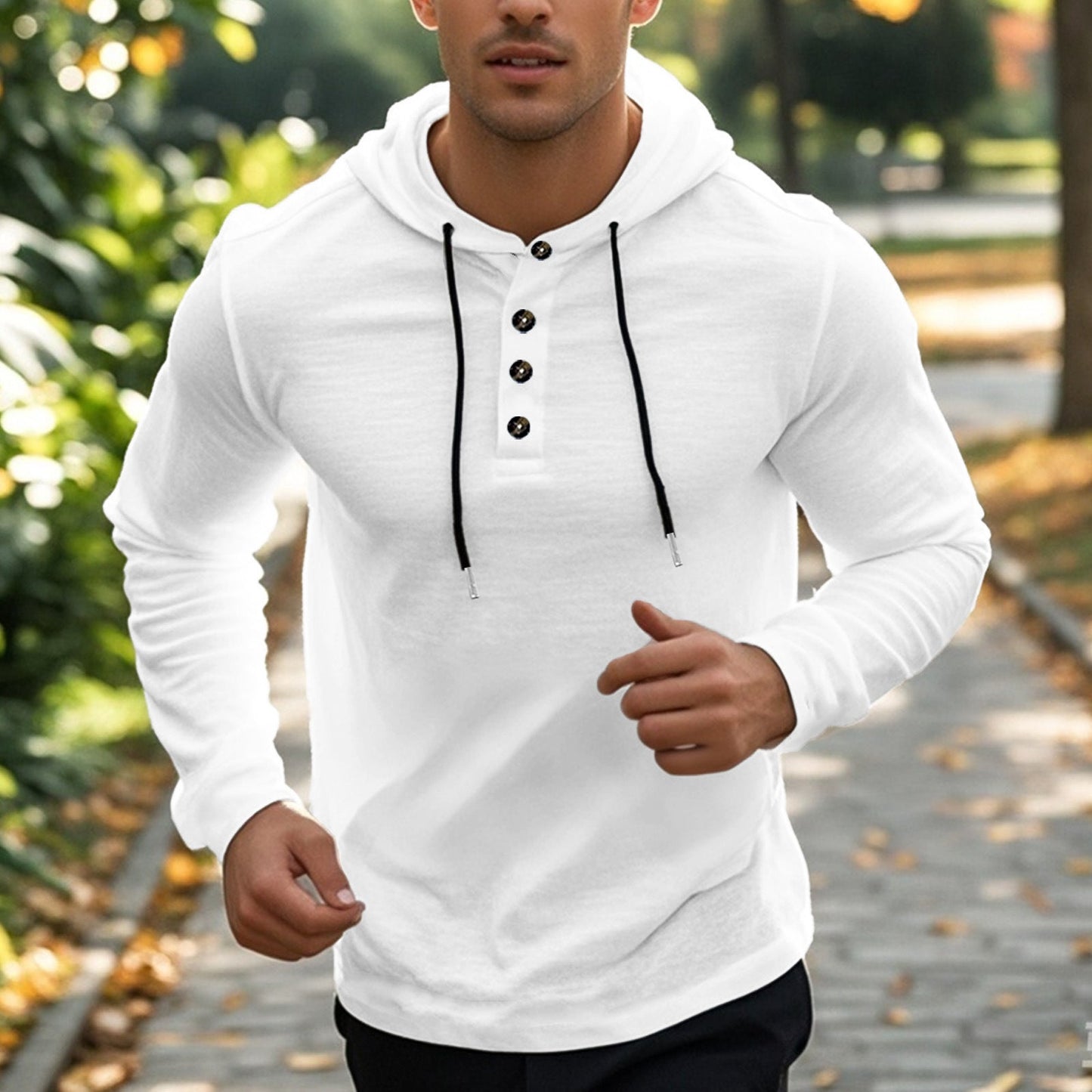Herren sportlicher Hoodie mit Knopfleiste und funktionalen Taschen ModeGeist