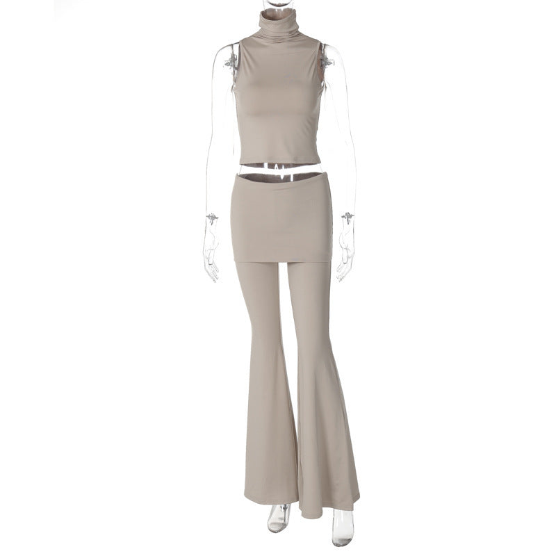 Modegeist figurbetontes Damen-Ensemble: Rollkragenpullover & ausgestellte Hose