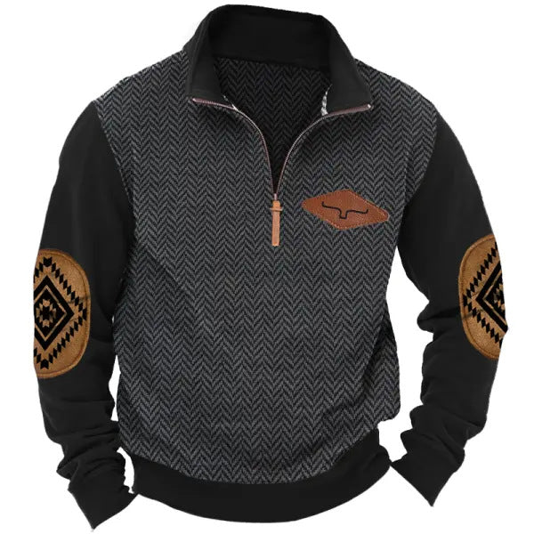 Herren modischer Pullover mit Kontrastkragen und Ellbogenpatches ModeGeist