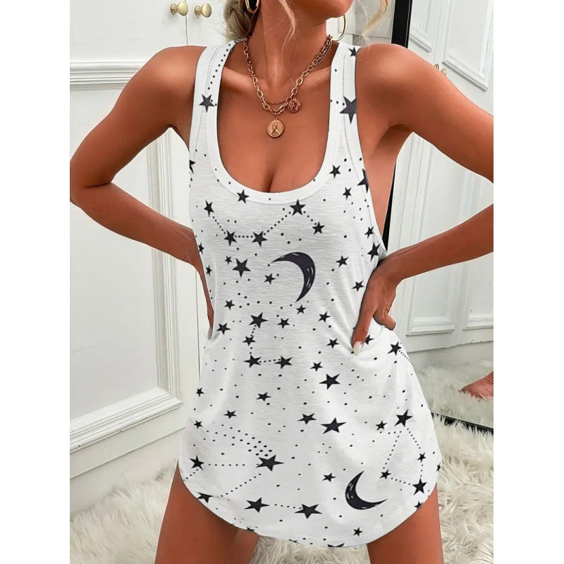 Damen luftiges Trägershirt mit Sternen- und Mondmotiv ModeGeist