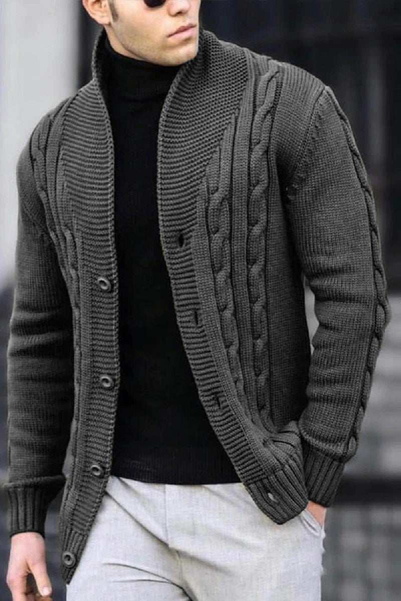 Herren Strickjacke mit robustem Zopfmuster und langlebigem Knopfverschluss ModeGeist