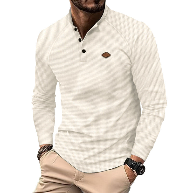 Herren Langarm-Henley-Shirt mit strukturierter Oberfläche und modischen Knopfdetails ModeGeist