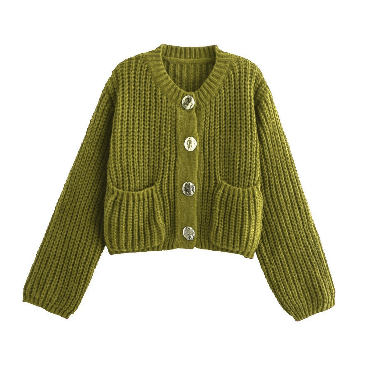 Damen kuschelige Strickjacke mit dekorativen Knöpfen und praktischen Taschen ModeGeist