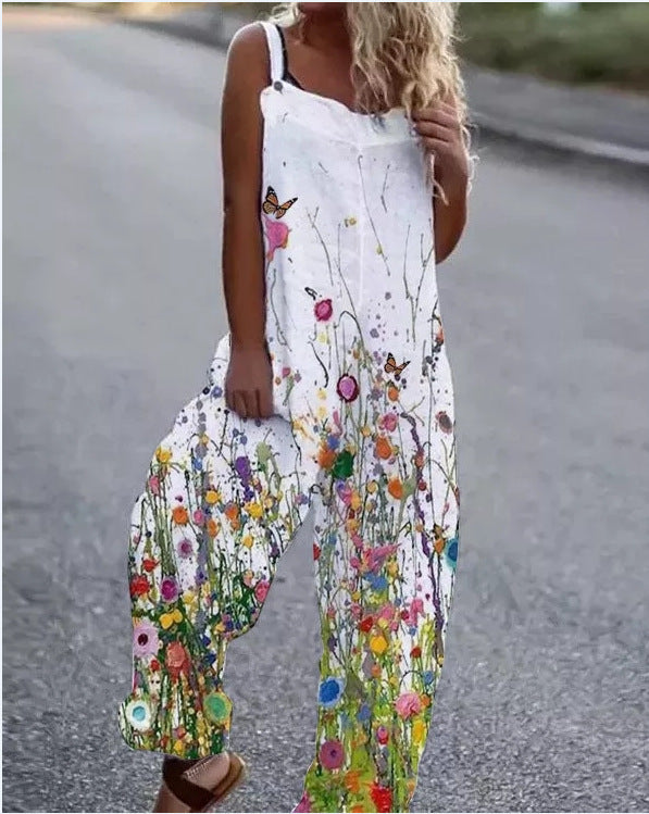 ModeGeist | Große Blumenmuster Leichte Stoff Latzhose