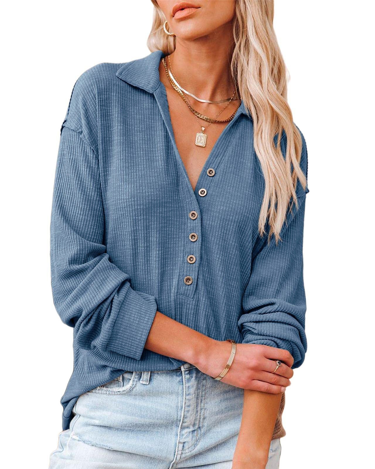 Damen lässiges Langarmhemd mit Knopfleiste und strukturiertem Muster ModeGeist