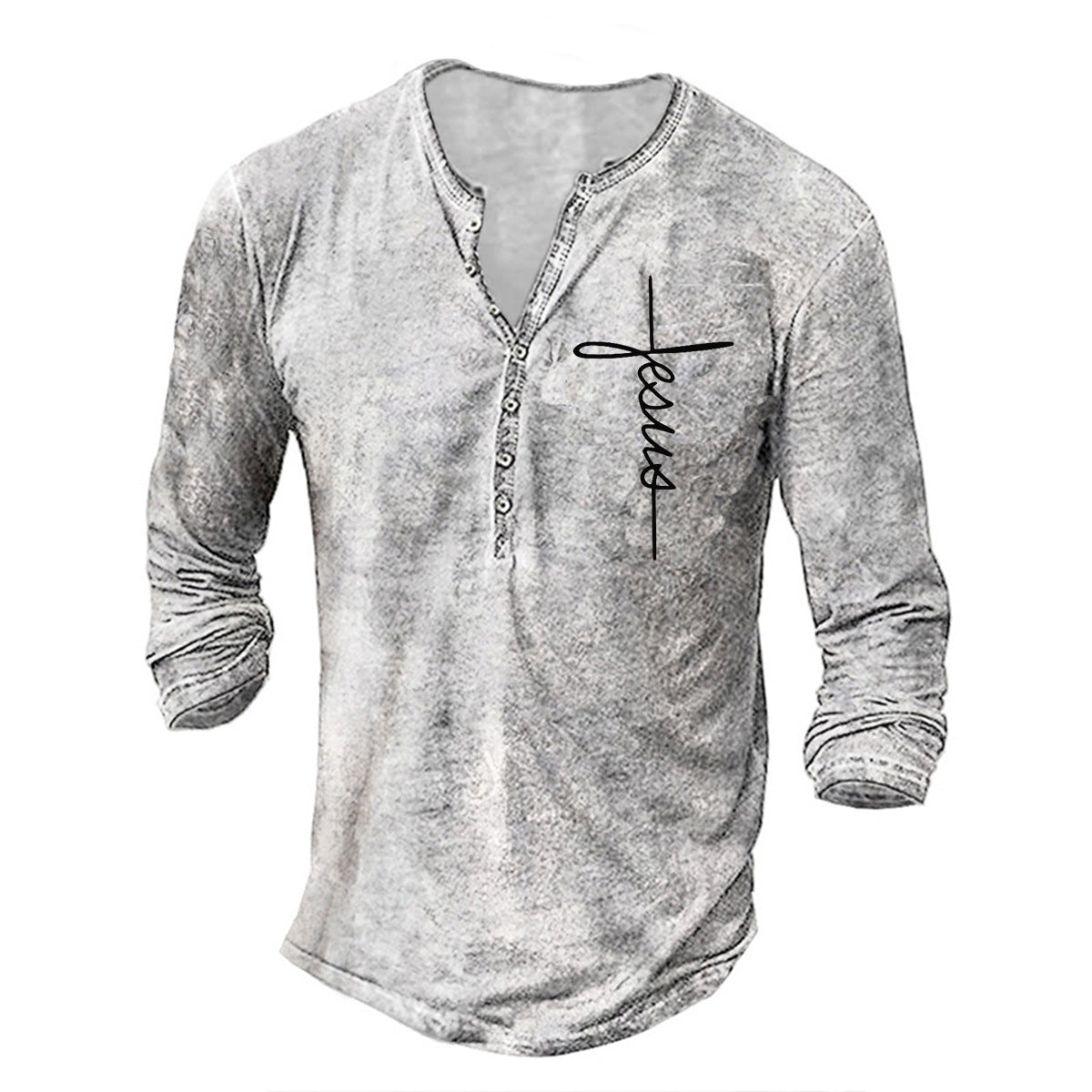 Herren Langarm Henley-Shirt mit kreativem Grafikdruck ModeGeist