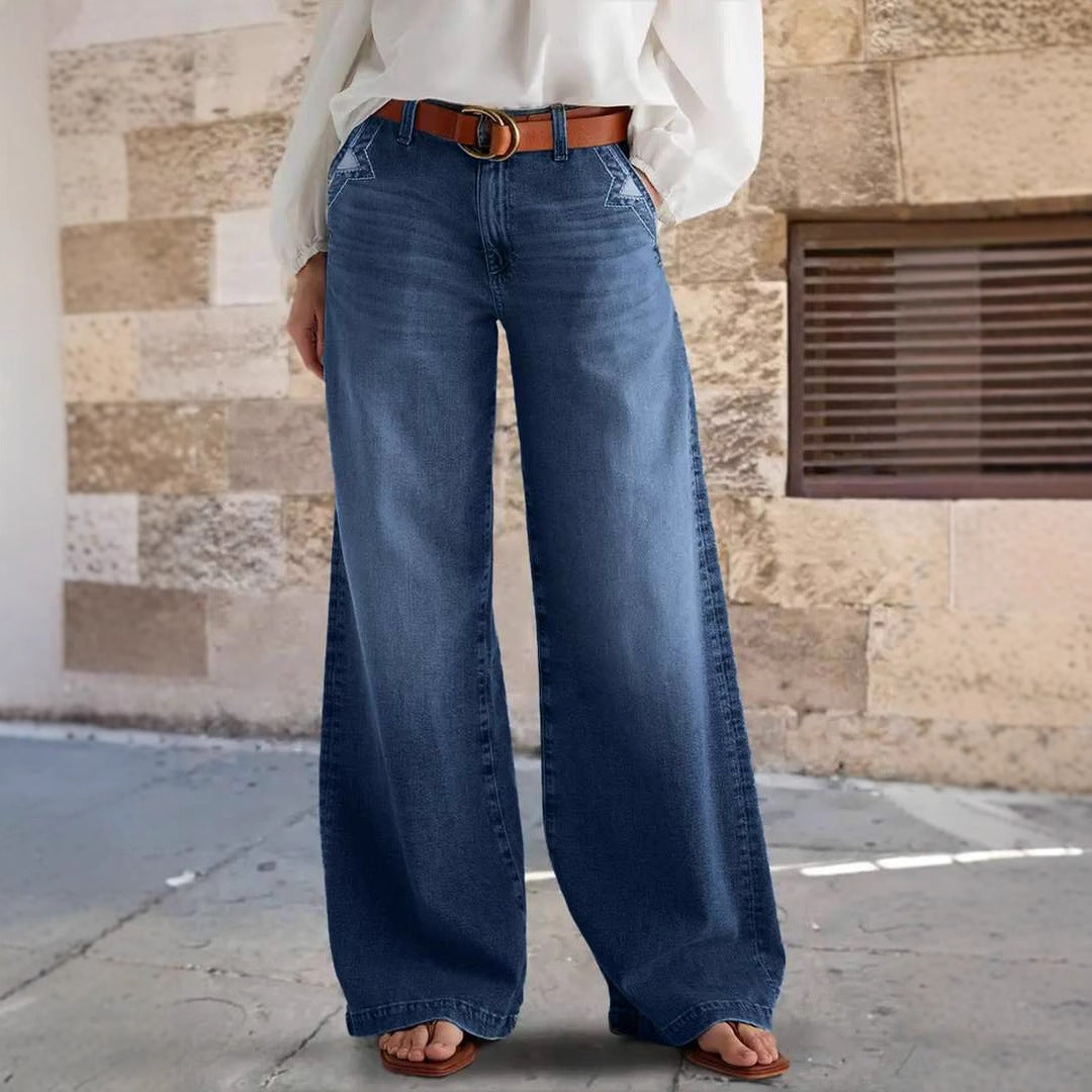 Damen Weite Jeans im Boho-Stil mit hohem Bund und komfortablem Schnitt ModeGeist