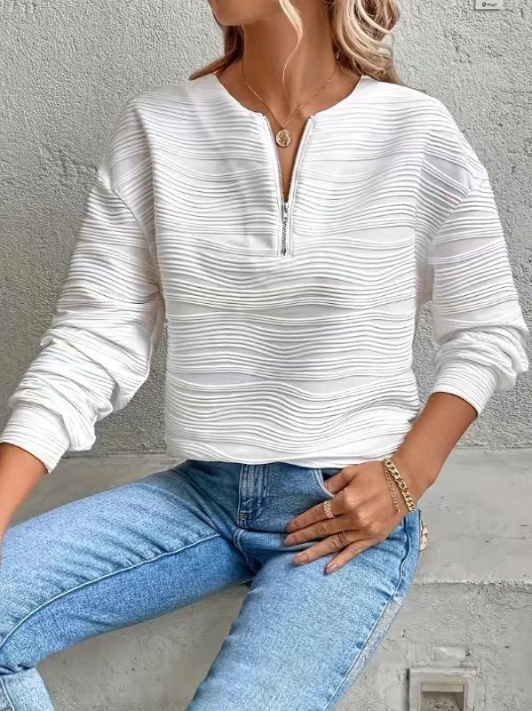 Damen Moderner Sweatshirt mit Halbreißverschluss und strukturiertem Design ModeGeist