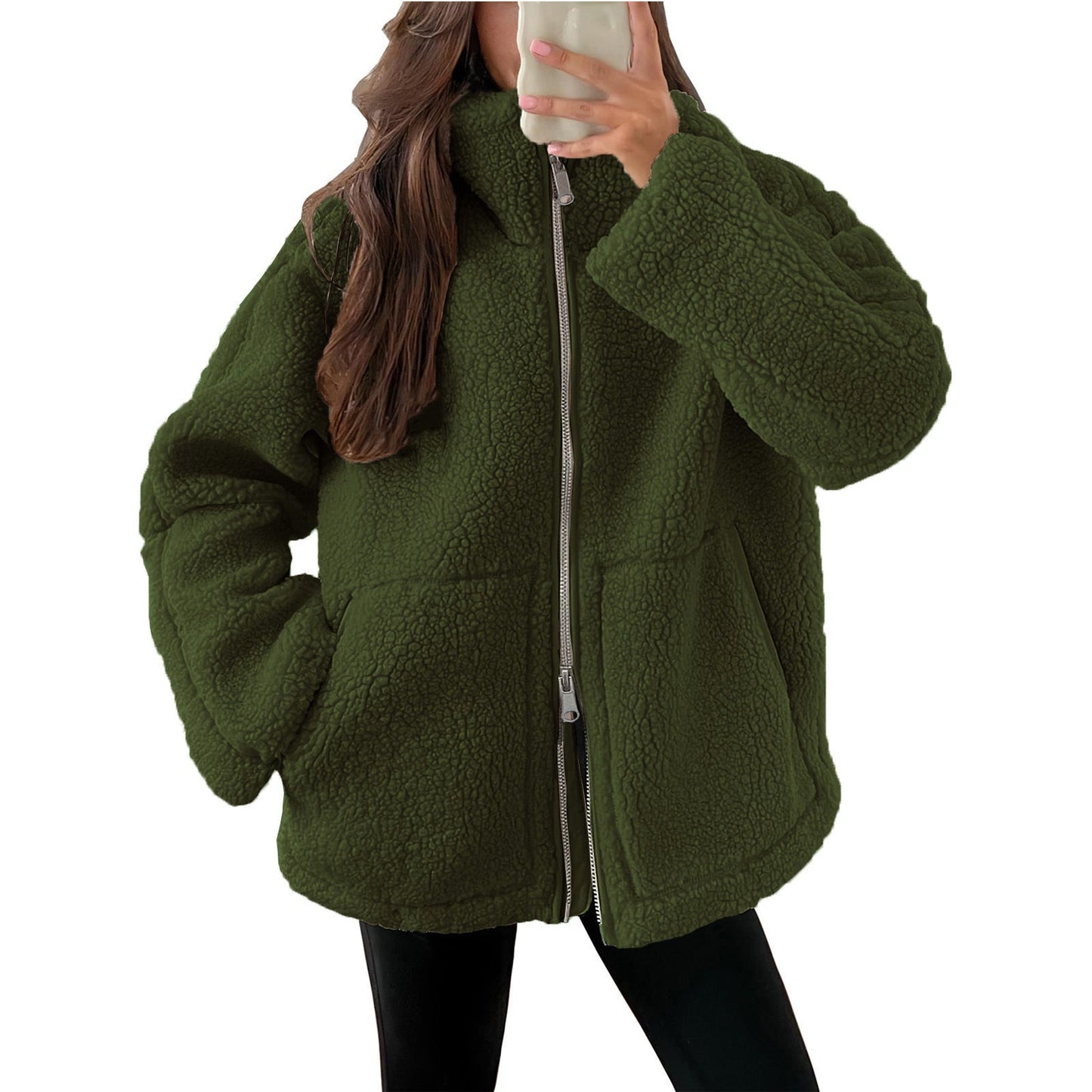 Damen Kuschelige Teddy-Jacke mit Reißverschluss ModeGeist