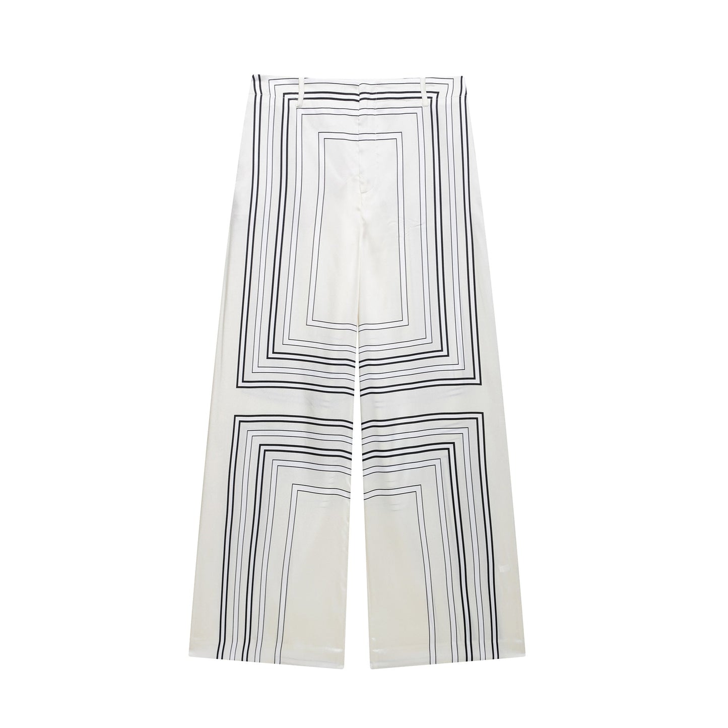 Modische weit geschnittene Damenhose mit hohem Bund und geometrischem Muster