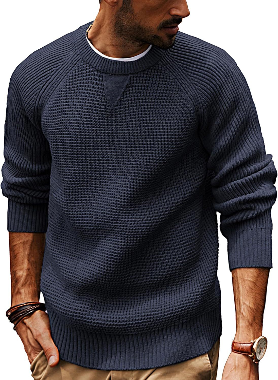 Herren lässiger Strickpullover mit strukturiertem Gewebemuster und Rundhalsausschnitt ModeGeist