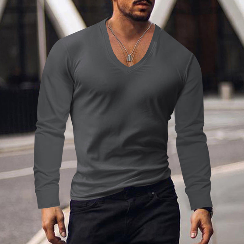 Herren V-Ausschnitt Langarmshirt aus weichem Baumwollmix mit figurbetonter Passform ModeGeist