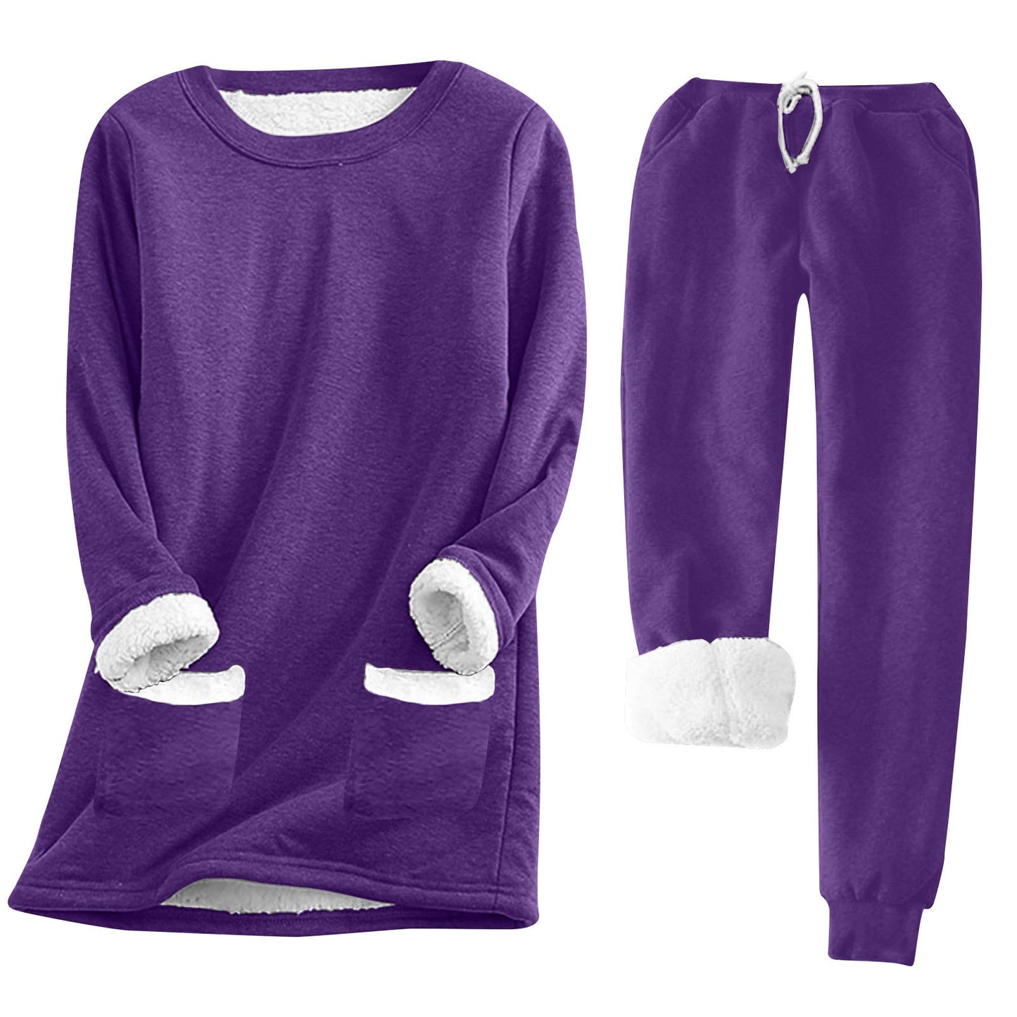 Damen Kuschelige Loungeanzug mit Fleece-Innenfutter und praktischen Taschen ModeGeist